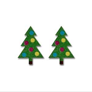NEW Lightweight Christmas Tree Stud Earrings Wood Fun Holiday Winter